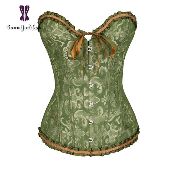 Green Apricot Red White Purple Steampunk Korset Women Lingeries  Dance Wearing Costumes Floral Lace Boned Corsets And Bustiers