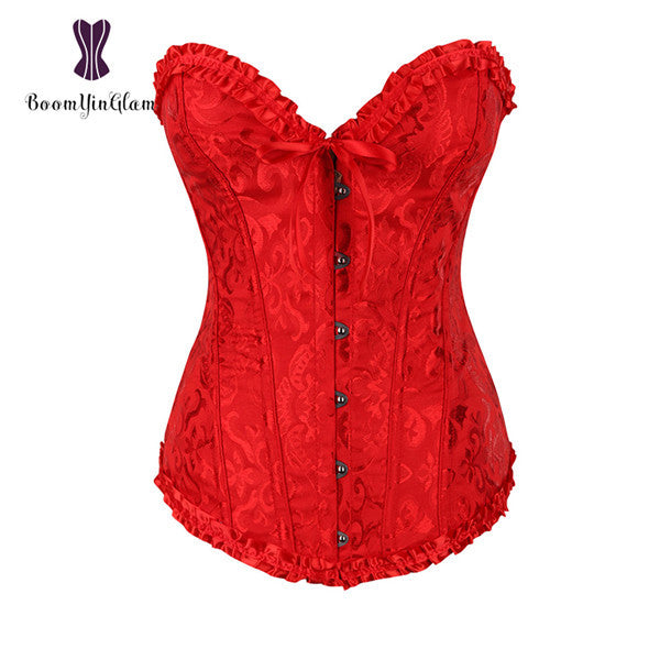 Green Apricot Red White Purple Steampunk Korset Women Lingeries  Dance Wearing Costumes Floral Lace Boned Corsets And Bustiers