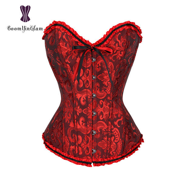 Green Apricot Red White Purple Steampunk Korset Women Lingeries  Dance Wearing Costumes Floral Lace Boned Corsets And Bustiers
