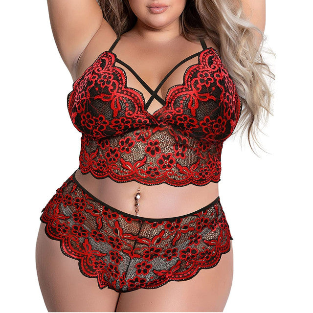 Women Sexy Lingerie Set Hollow Out Lace Perspective Bra Briefs Underwear Set Lenceria Sensual Mujer Exotic Costume Plus Size 4XL