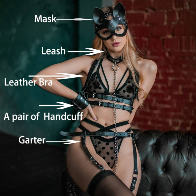 Leather Sexy Harness Women Garter Bondage Goth Set Women Thigh Belt Suspender Waist Lingerie Sexy Wedding Garter Underwear bas