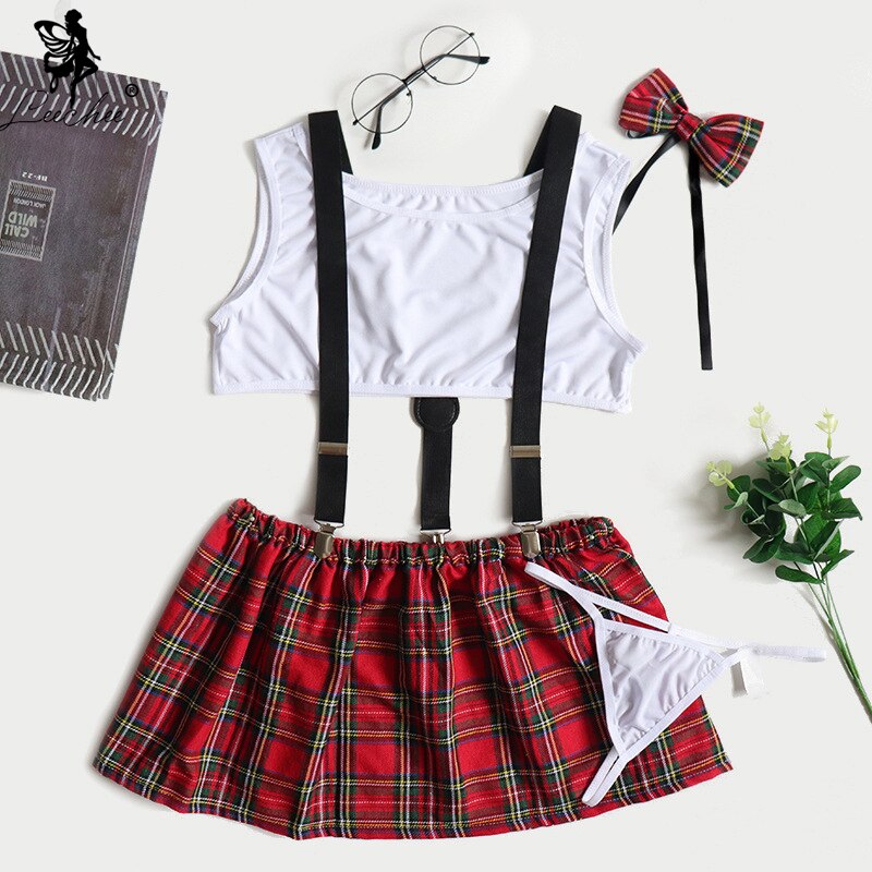 Hot Women Sexy Cosplay Lingerie Student Uniform Set Ladies Crop Top Shirt Costume Babydoll Skirt Exotic Miniskirt Outfit
