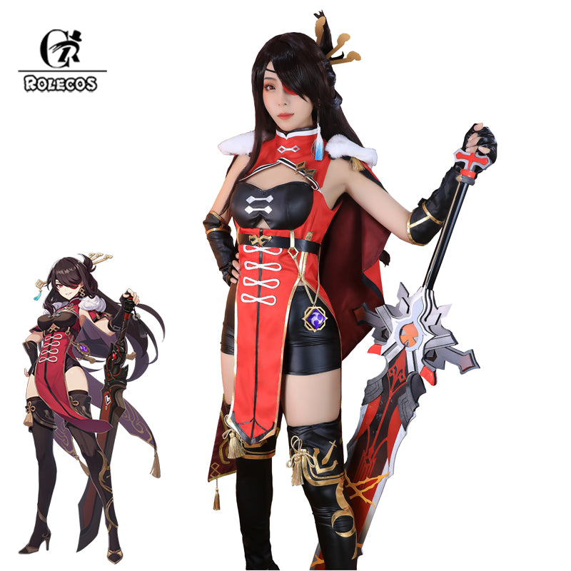 ROLECOS Game Genshin Impact Beidou Cosplay Costume Beidou Dress Cosplay Game Genshin Impact Costume Cloak Gloves Women Halloween