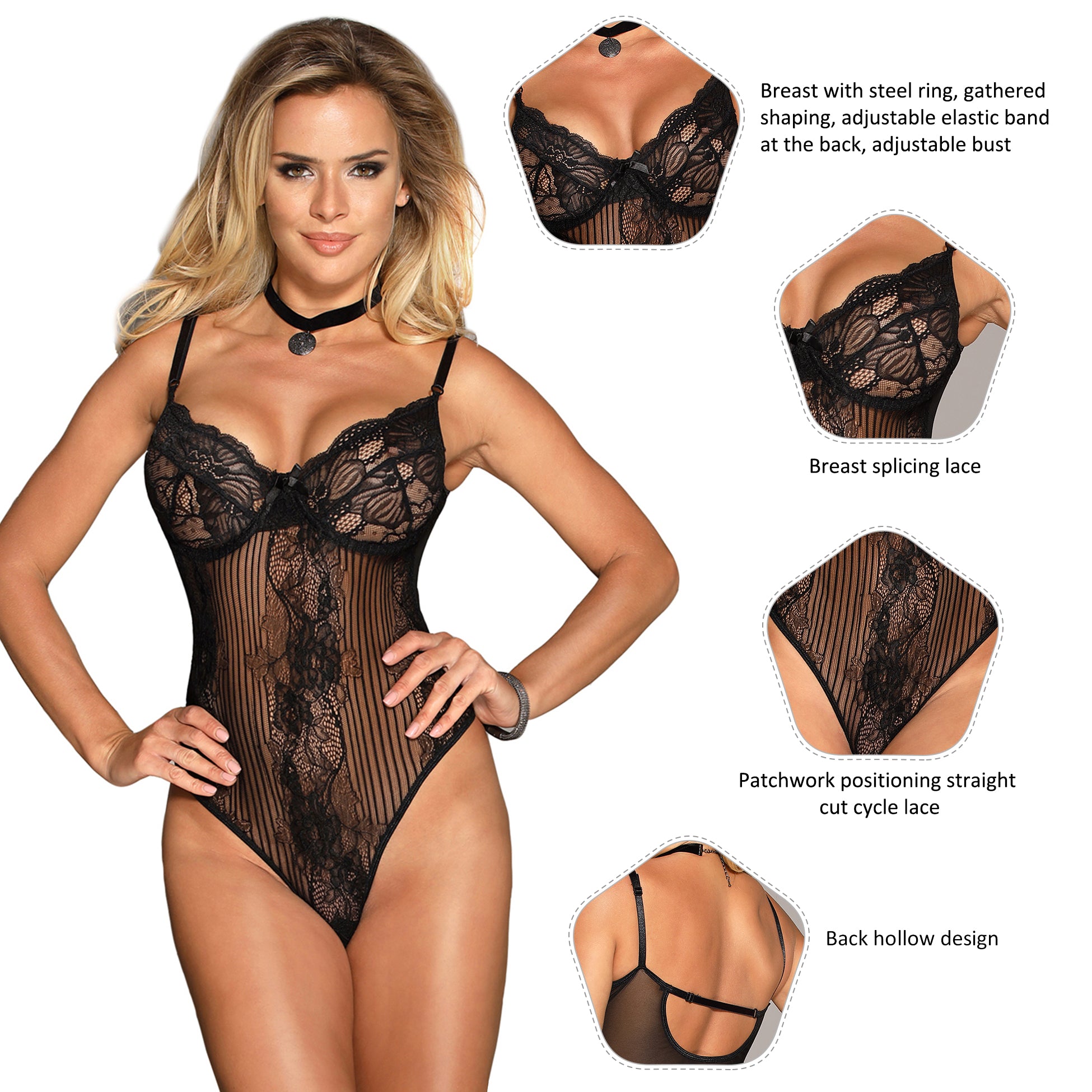 Comeondear Neon Plus Size Lace Bodyduit Jumpsuits Rompers Transparent Sheer Mesh Bodysuit Backless Body Suits For Women Overalls