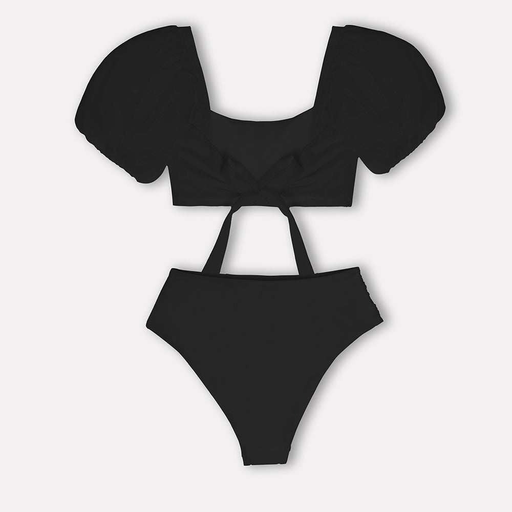 CUPSHE Puff Sleeve High Waist Bikini Set Swimsuit For Women Sexy Solid White Two Pieces Swimwear Beach Bathing Suit