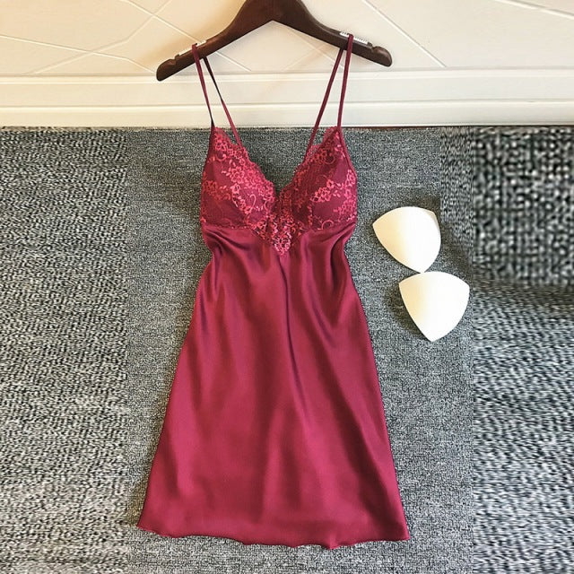 Sex Lingerie Women Nightie Lace V Neck Sexy Night Dress Flowers Print Sleepwear Spaghetti Strap Sexy Backless Nightgowns