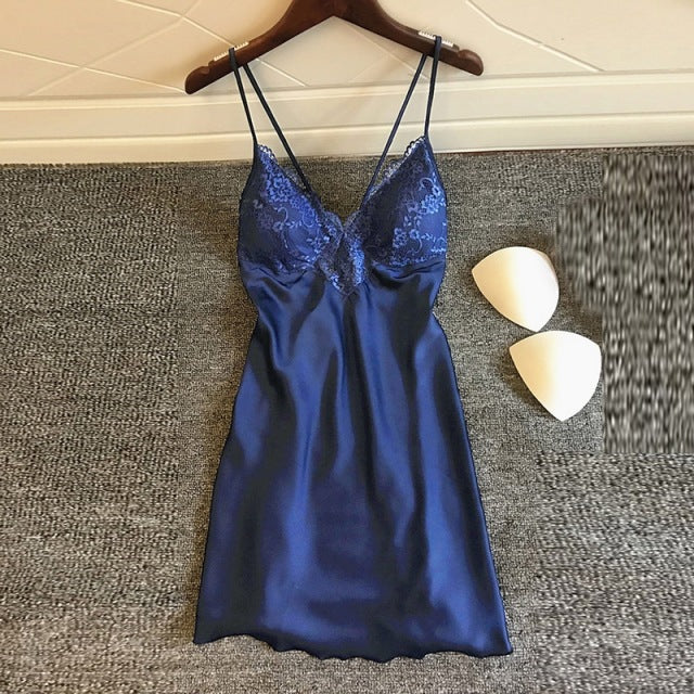 Sex Lingerie Women Nightie Lace V Neck Sexy Night Dress Flowers Print Sleepwear Spaghetti Strap Sexy Backless Nightgowns