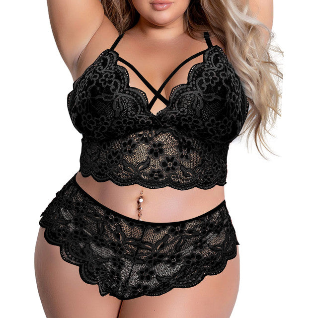 Women Sexy Lingerie Set Hollow Out Lace Perspective Bra Briefs Underwear Set Lenceria Sensual Mujer Exotic Costume Plus Size 4XL