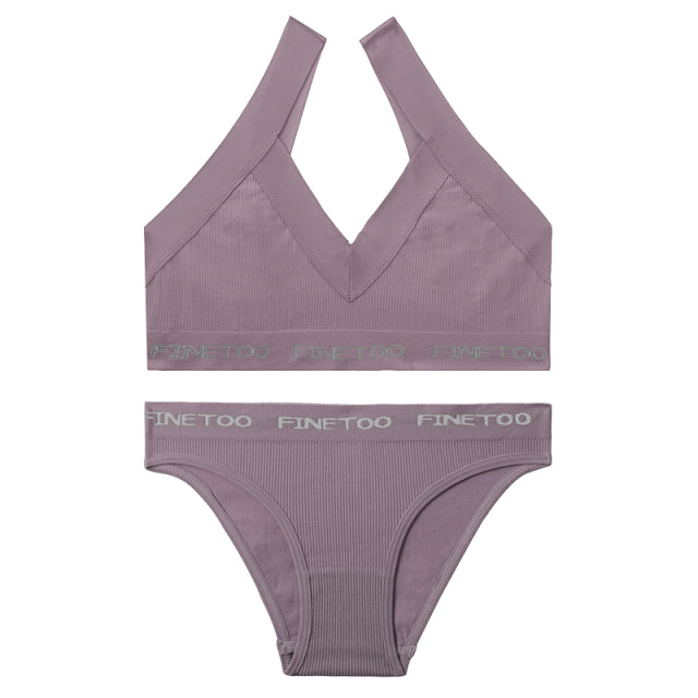 FINETOO Women Seamless Bra Set Bralette Crop Top Fitness Underwear