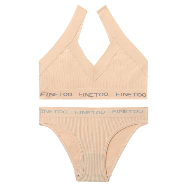 FINETOO Women Seamless Bra Set Bralette Crop Top Fitness Underwear