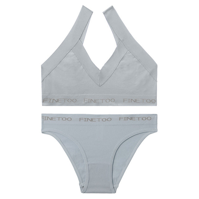 FINETOO Women Seamless Bra Set Bralette Crop Top Fitness Underwear