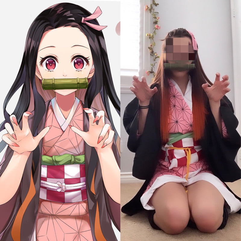 Anime Demon Slayer Kimetsu no Yaiba Kamado Nezuko Kimono Cosplay Costume Clothes