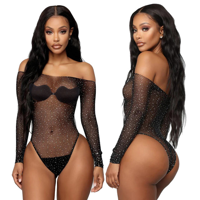 Porno Sexy Lingerie Rhinestone Babydolls Fishnet Lenceria Mujer Erotic Langerie Feminina Lenceria Sexy Costumes Shiny