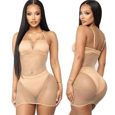 Porno Sexy Lingerie Rhinestone Babydolls Fishnet Lenceria Mujer Erotic Langerie Feminina Lenceria Sexy Costumes Shiny