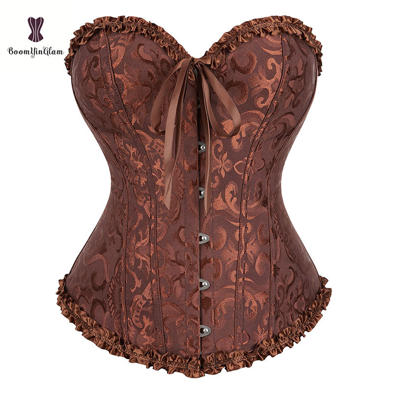 Green Apricot Red White Purple Steampunk Korset Women Lingeries  Dance Wearing Costumes Floral Lace Boned Corsets And Bustiers