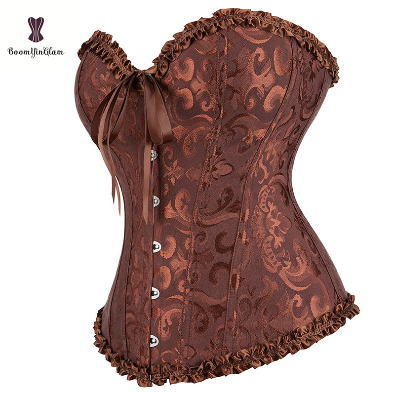 Green Apricot Red White Purple Steampunk Korset Women Lingeries  Dance Wearing Costumes Floral Lace Boned Corsets And Bustiers
