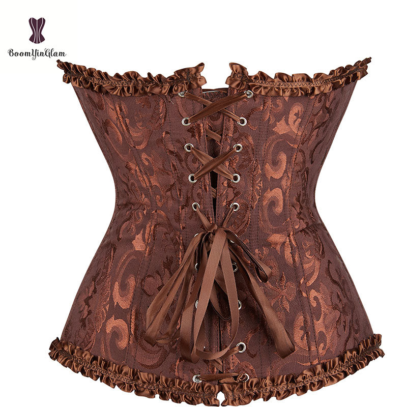 Green Apricot Red White Purple Steampunk Korset Women Lingeries  Dance Wearing Costumes Floral Lace Boned Corsets And Bustiers