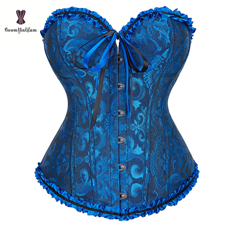 Green Apricot Red White Purple Steampunk Korset Women Lingeries  Dance Wearing Costumes Floral Lace Boned Corsets And Bustiers