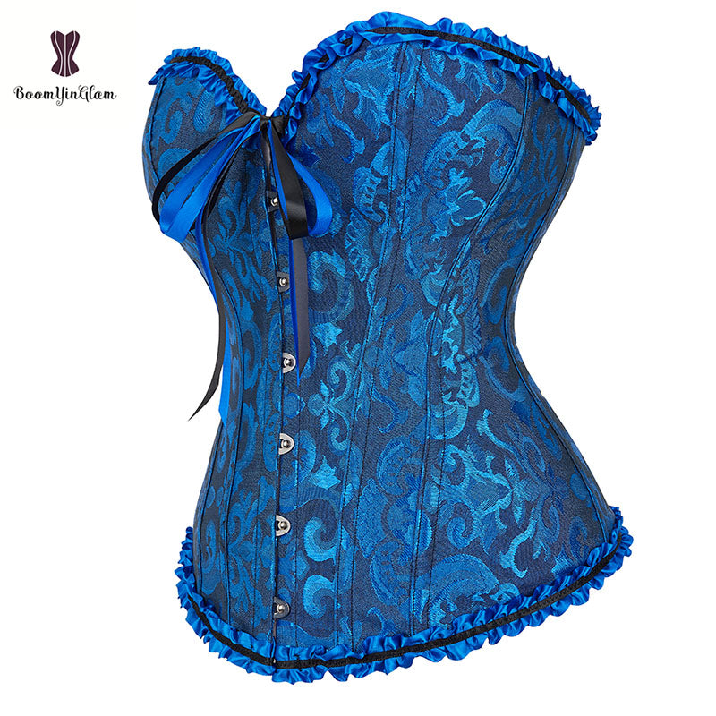 Green Apricot Red White Purple Steampunk Korset Women Lingeries  Dance Wearing Costumes Floral Lace Boned Corsets And Bustiers