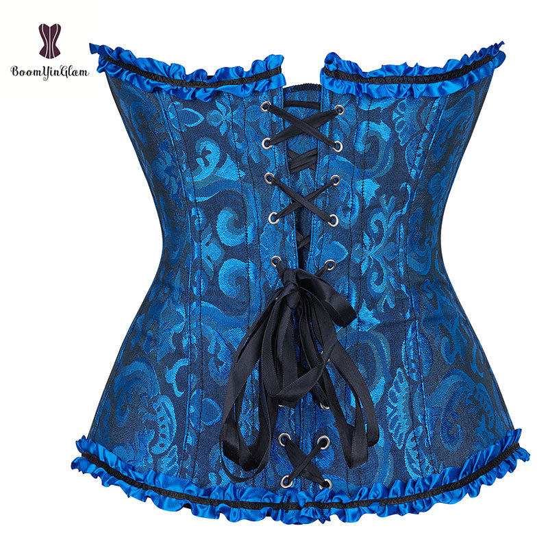Green Apricot Red White Purple Steampunk Korset Women Lingeries  Dance Wearing Costumes Floral Lace Boned Corsets And Bustiers