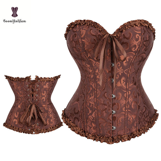 Green Apricot Red White Purple Steampunk Korset Women Lingeries  Dance Wearing Costumes Floral Lace Boned Corsets And Bustiers