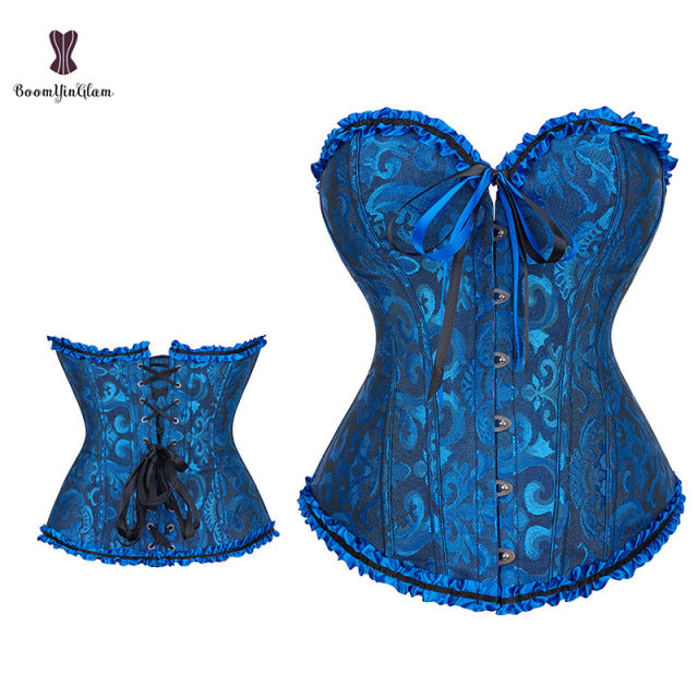 Green Apricot Red White Purple Steampunk Korset Women Lingeries  Dance Wearing Costumes Floral Lace Boned Corsets And Bustiers