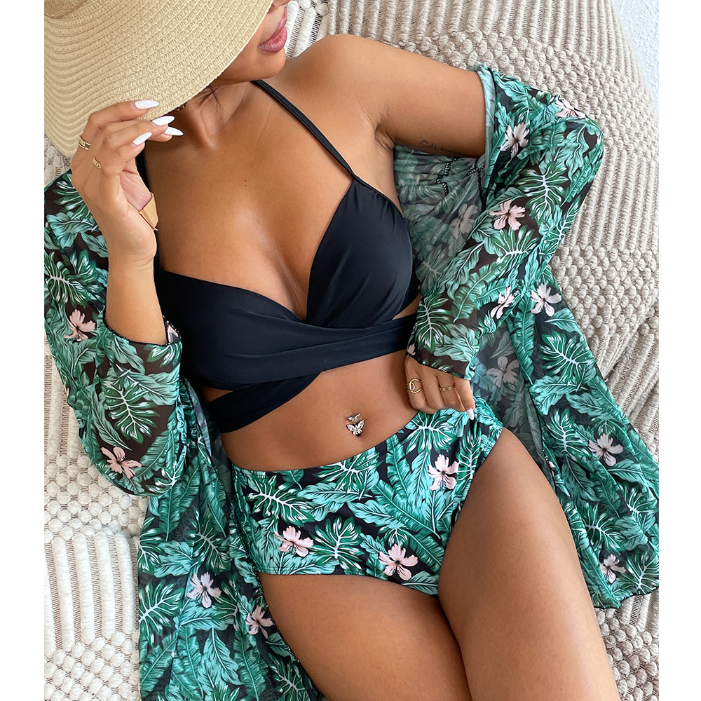 Sexy Bikinis And Cover Set Women Swimsuit Printed Swimwear High Waist Summer Strappy Bathing Suit Beach Wear Biquini Female