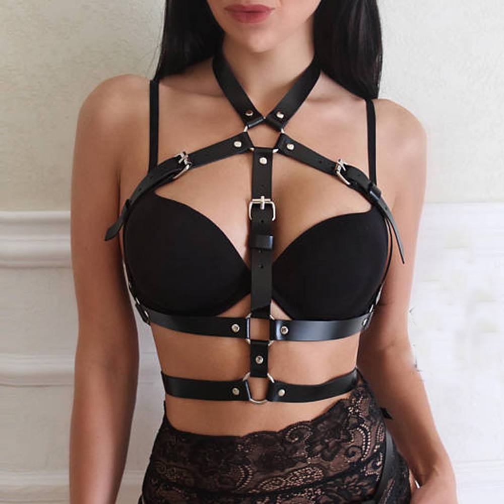 Harness Women Leather Bondage Goth Clothes Punk Adjustable Suspender Metal Belt Sexy Lingerie Gothic Fashion Buttocks Bra Rave