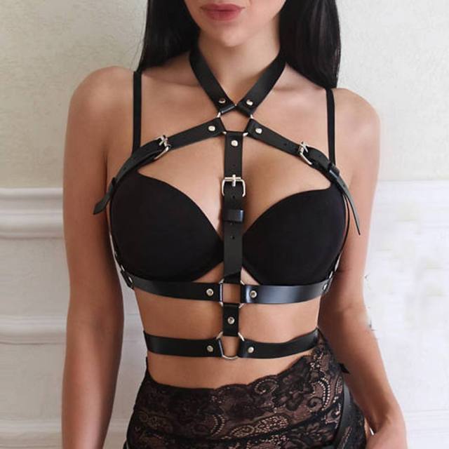 Harness Women Leather Bondage Goth Clothes Punk Adjustable Suspender Metal Belt Sexy Lingerie Gothic Fashion Buttocks Bra Rave