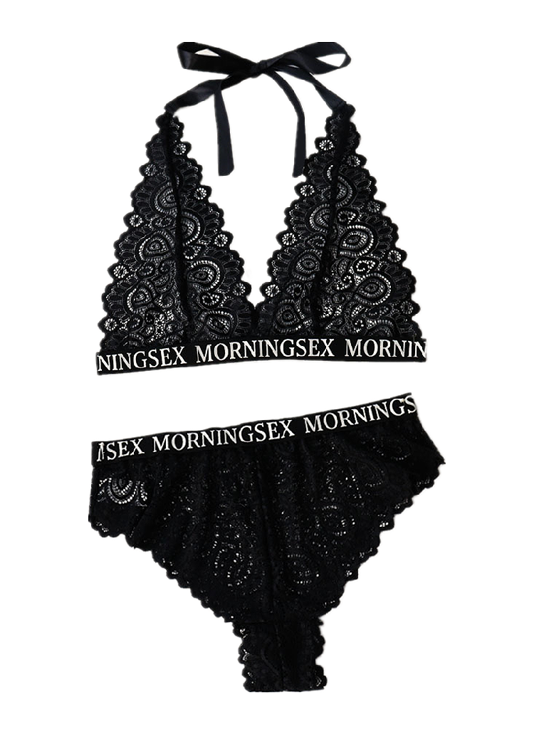 Plus size Letter Print Lace Bralette &amp; Panty Sets Women Sexy Lingerie Set MORNINGSEX Sheer Big Size Bra &amp; Brief Bikini Sets