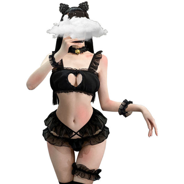 Erotic Cosplay Role Play Cat Costume for Women Kawaii Lingerie Femme Outfit Sex Black Fancy Underwear Hot Sexy Japanese Girl