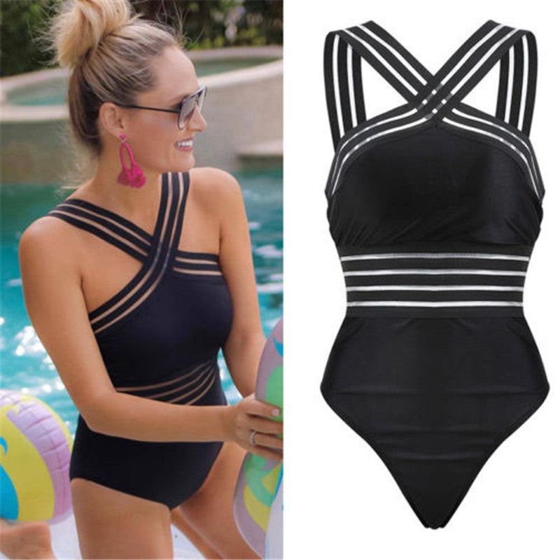 Newest Women Swimsuits Sexy One Piece Swimwear For Lady High Neck Bandage Cross Back Swimming Suit Female Holiday Beachwear