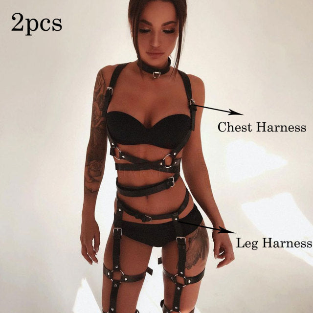 CEA.Harness For Women Garter Belt Lingerie Belts Stockings Body Buttocks Bondage Leather Leg Harness Belts Suspenders