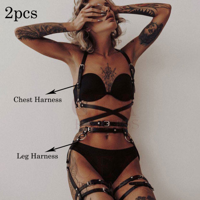 CEA.Harness For Women Garter Belt Lingerie Belts Stockings Body Buttocks Bondage Leather Leg Harness Belts Suspenders