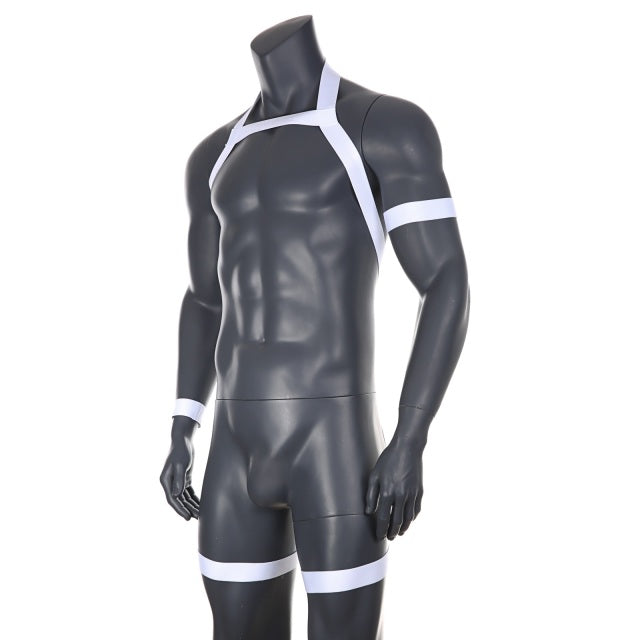 Men Halter Neck Elastic Body Chest Harness Sexy Bondage Lingerie with Armband Shoulder Straps Leg Ring Clubwear Stage Costume