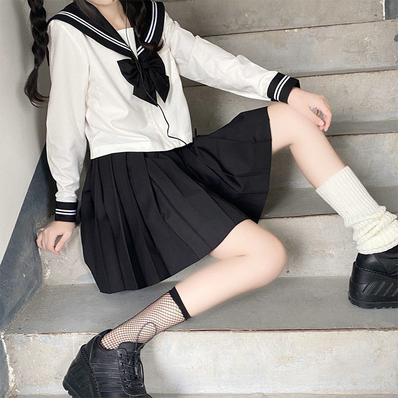 Japanese School Girl Uniform Plus Size JK Black Sailor Basic Cartoon Navy Sailor Uniform sets Navy Costume Women girl costume