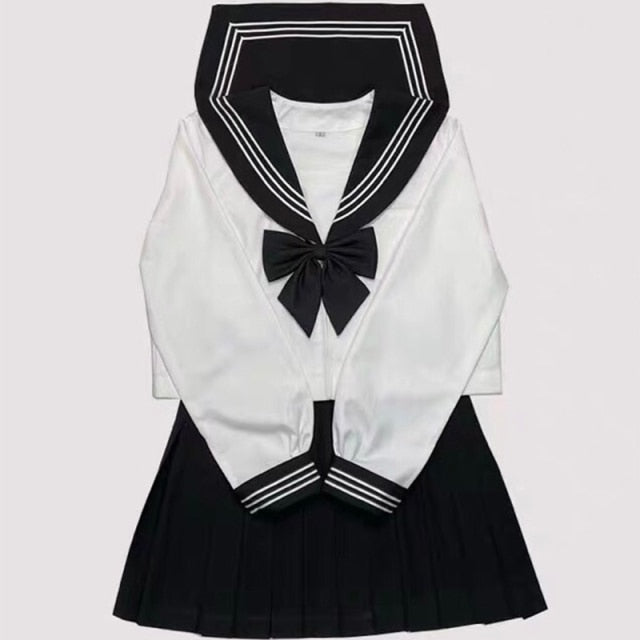 Japanese School Girl Uniform Plus Size JK Black Sailor Basic Cartoon Navy Sailor Uniform sets Navy Costume Women girl costume