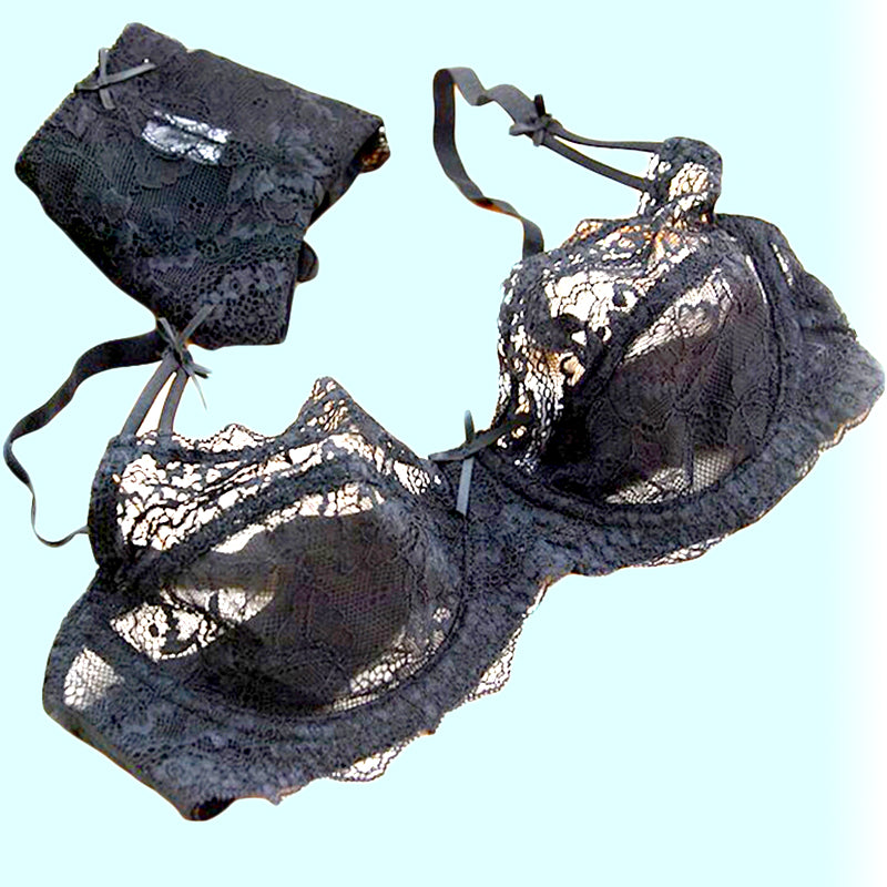 underwear bra set white Black mesh big Plus Size transparent Lace Bra Set push up sexy bra and panty sets