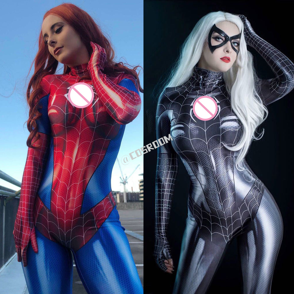 Sexy Zentai Spider Hero Superhero Cosplay Costume Red Black Woman Jumpsuit Supergirl Cosplay Zentai Costume Bodysuit Party Dress