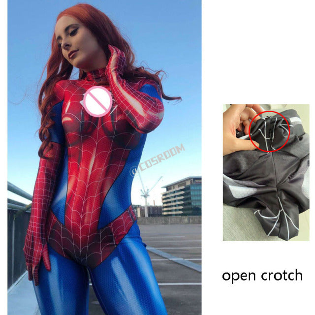 Sexy Zentai Spider Hero Superhero Cosplay Costume Red Black Woman Jumpsuit Supergirl Cosplay Zentai Costume Bodysuit Party Dress