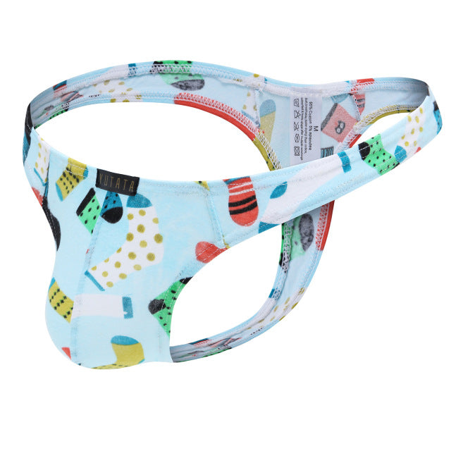Mens Thong Underwear Sexy Cotton Print U-convex Pouch Men Thongs G-Strings Tangas Hombre Ropa Interior T-back Thongs