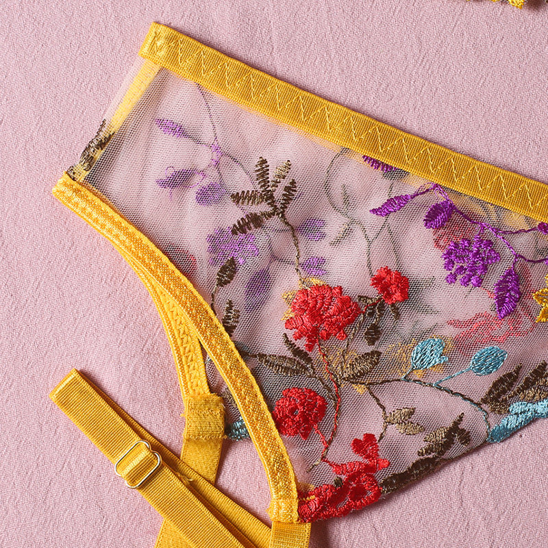 Ellolace Lingerie Sensual Lace Underwear Transparent Embroidery 3-Piece