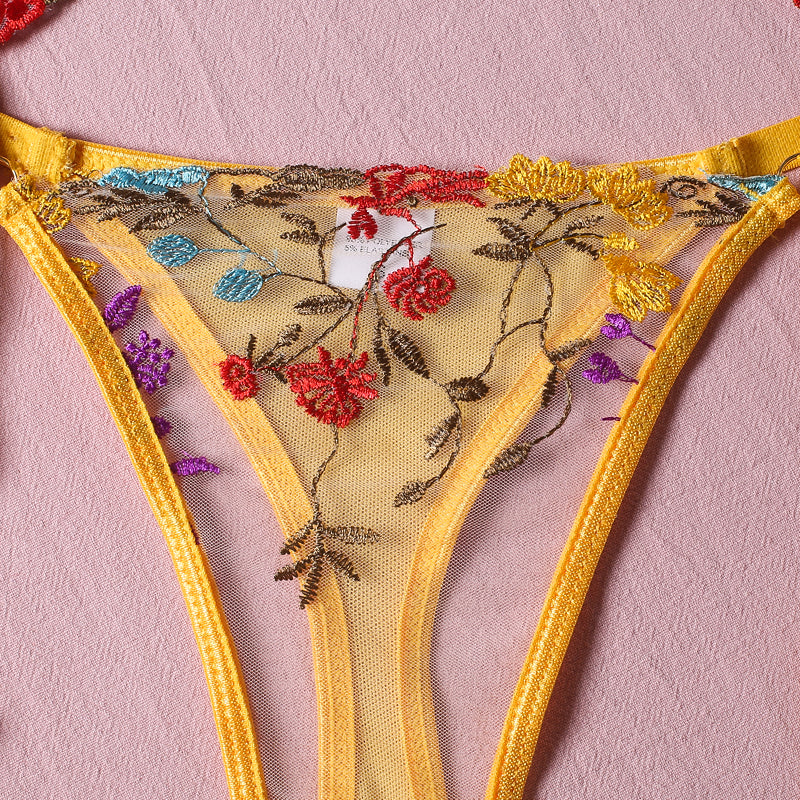 Ellolace Lingerie Sensual Lace Underwear Transparent Embroidery 3-Piece