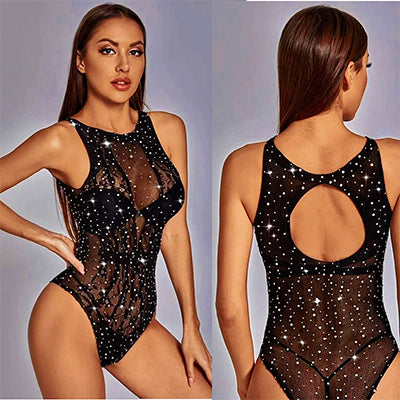 Porno Sexy Lingerie Rhinestone Babydolls Fishnet Lenceria Mujer Erotic Langerie Feminina Lenceria Sexy Costumes Shiny