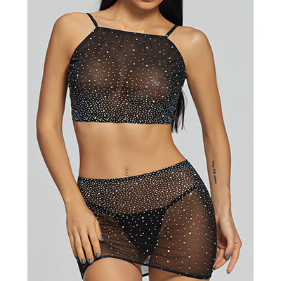 Porno Sexy Lingerie Rhinestone Babydolls Fishnet Lenceria Mujer Erotic Langerie Feminina Lenceria Sexy Costumes Shiny