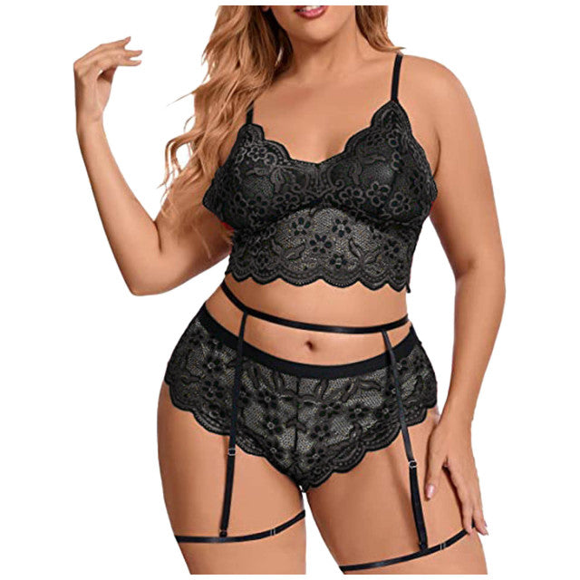 Women Sexy Lingerie Set Hollow Out Lace Perspective Bra Briefs Underwear Set Lenceria Sensual Mujer Exotic Costume Plus Size 4XL