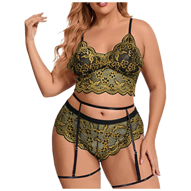 Women Sexy Lingerie Set Hollow Out Lace Perspective Bra Briefs Underwear Set Lenceria Sensual Mujer Exotic Costume Plus Size 4XL