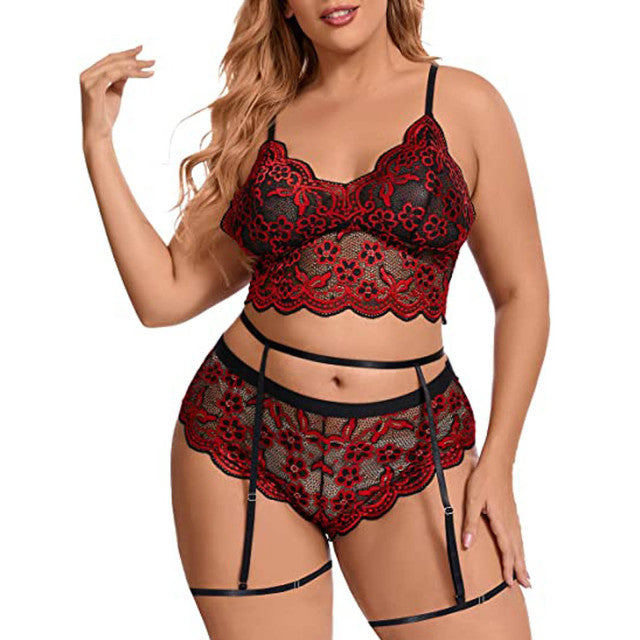 Women Sexy Lingerie Set Hollow Out Lace Perspective Bra Briefs Underwear Set Lenceria Sensual Mujer Exotic Costume Plus Size 4XL