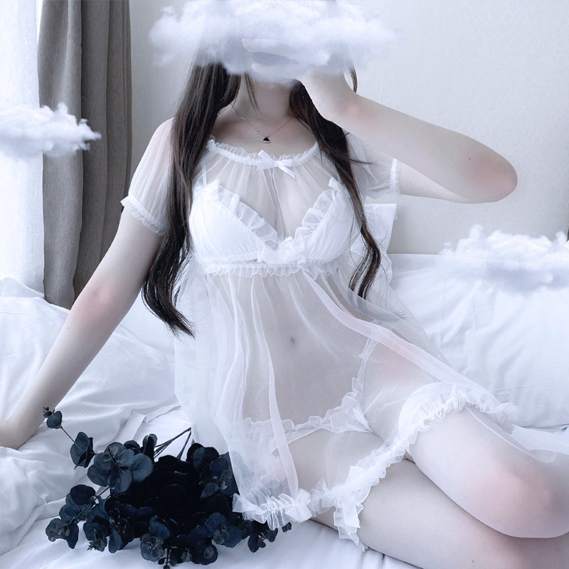 Lingerie White White Erotic Perspective Kawaii Lace Sleepwear Temptation