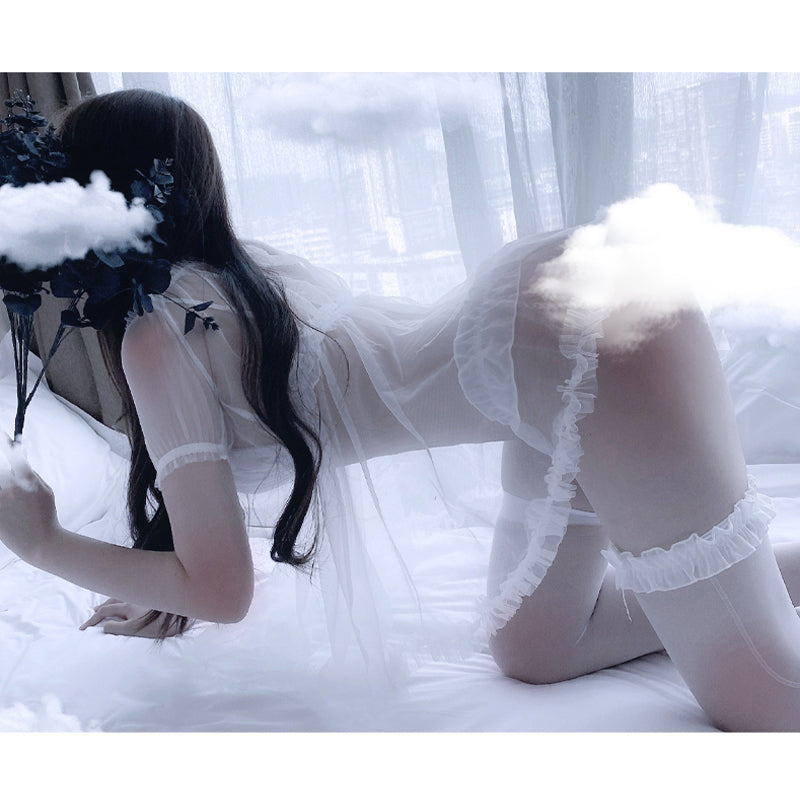 Lingerie White White Erotic Perspective Kawaii Lace Sleepwear Temptation